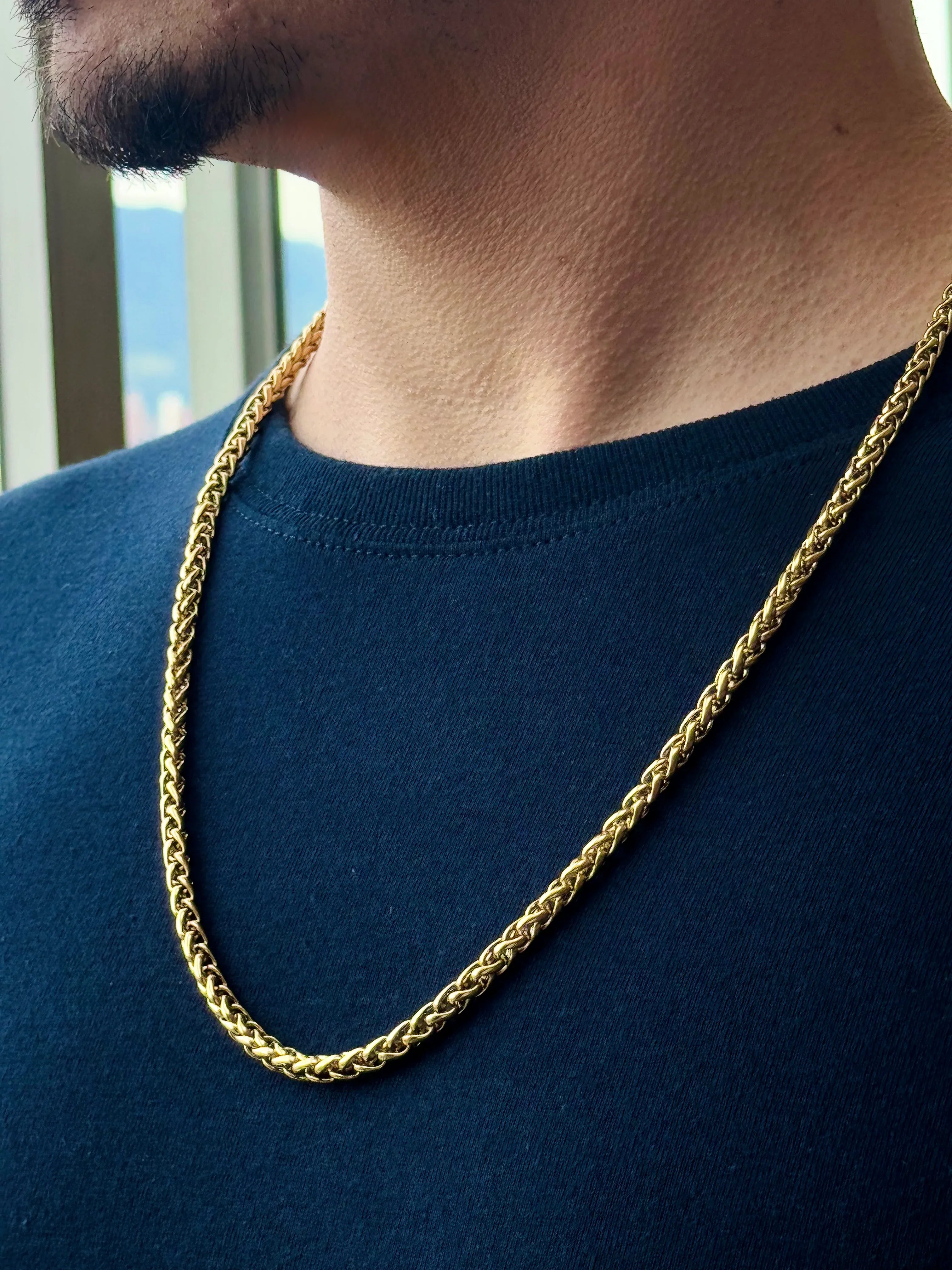 Cadena Espiga Dorada Hombre 5mm - Oryos Joyeria