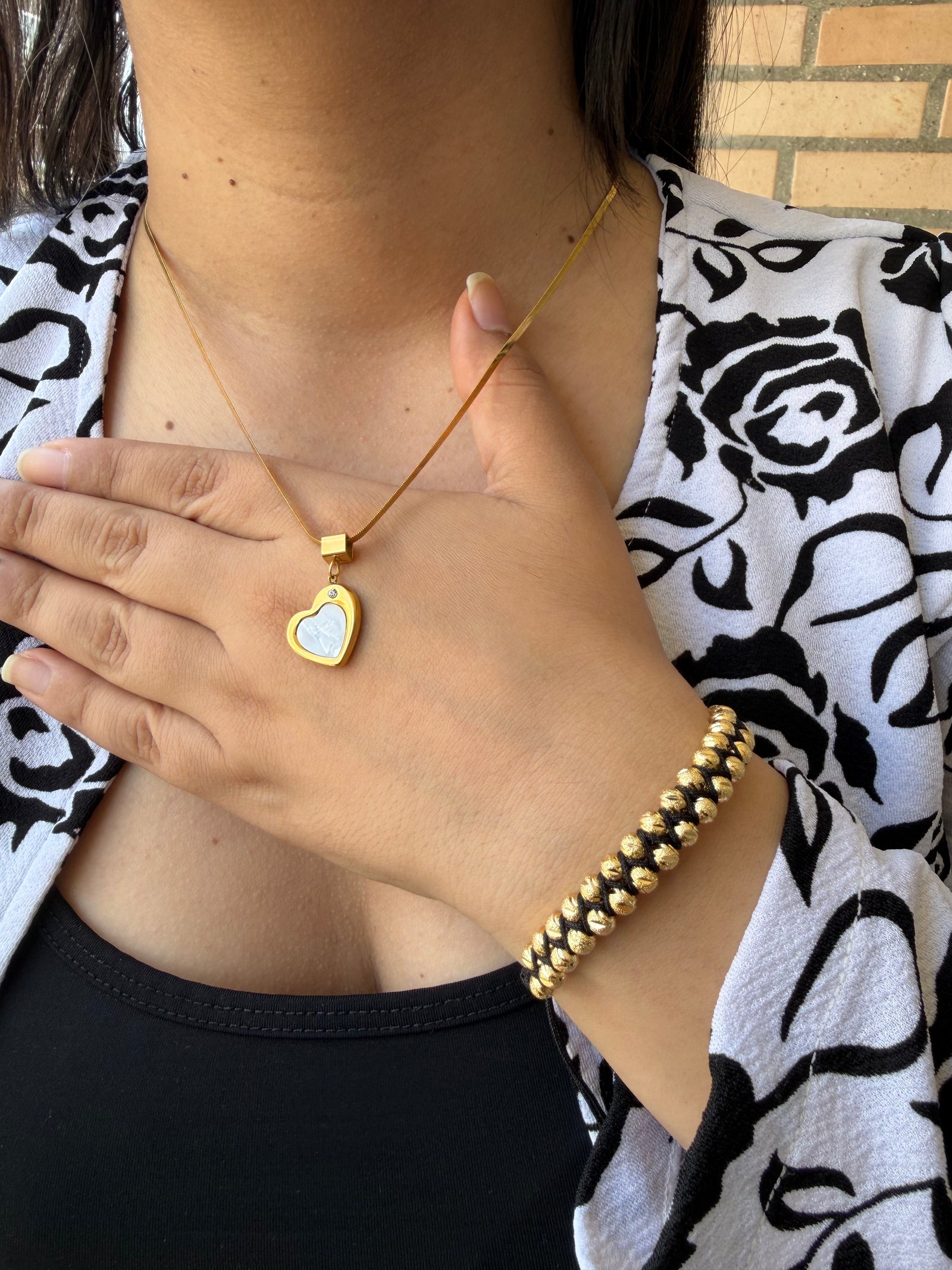 Combo Mujer Cadena Corazón + Manilla Italiana Doble 36 balines - Oryos Joyeria