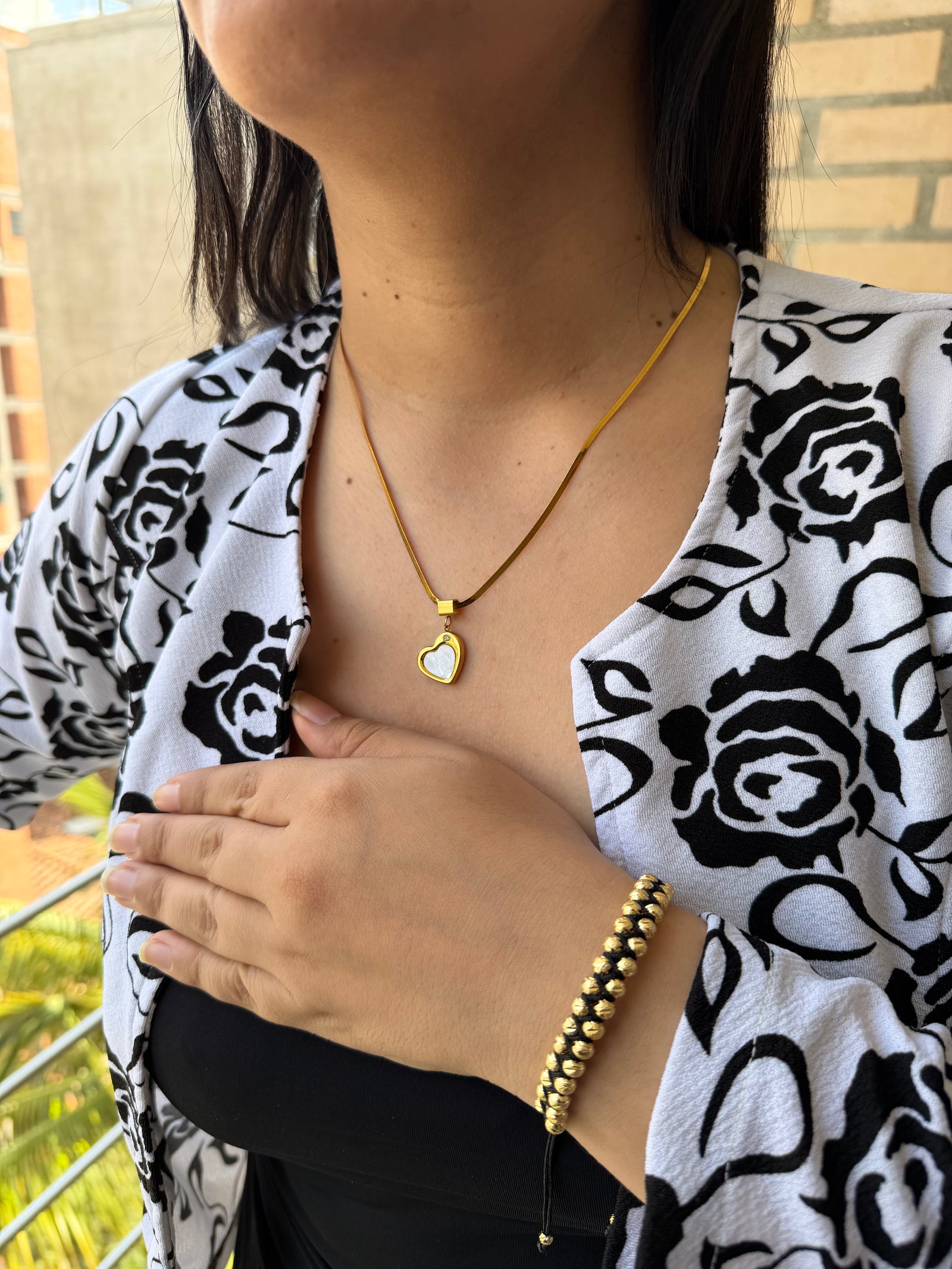 Combo Mujer Cadena Corazón + Manilla Italiana Doble 36 balines - Oryos Joyeria