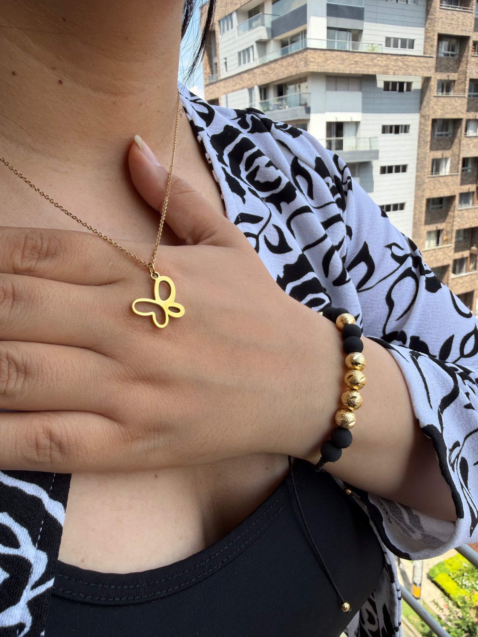 Combo Mujer Cadena Mariposa + Manilla Diamantada 9 balines - Oryos Joyeria